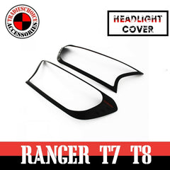 Matte Black Front Headlight Light Lamp Cover Trim for Ford Ranger T7 T8 MY15-20