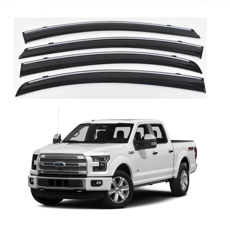 Weathershields Window Visors for Ford F-150 2015 Onwards | 4-Piece Slimline Smoke Tint Set