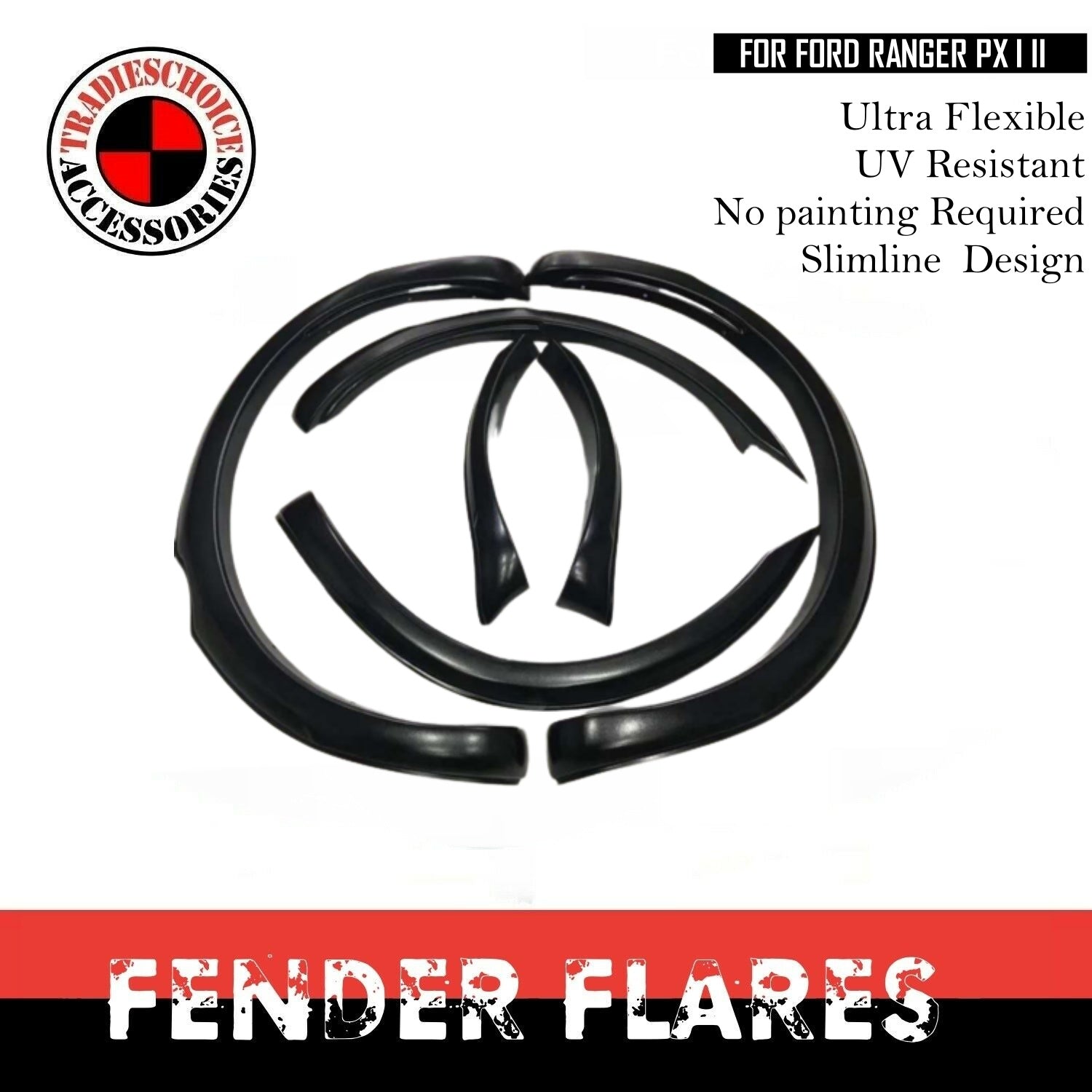 SLIM FENDER FLARES SUIT FORD RANGER PX I II 2012-2018 BLACK